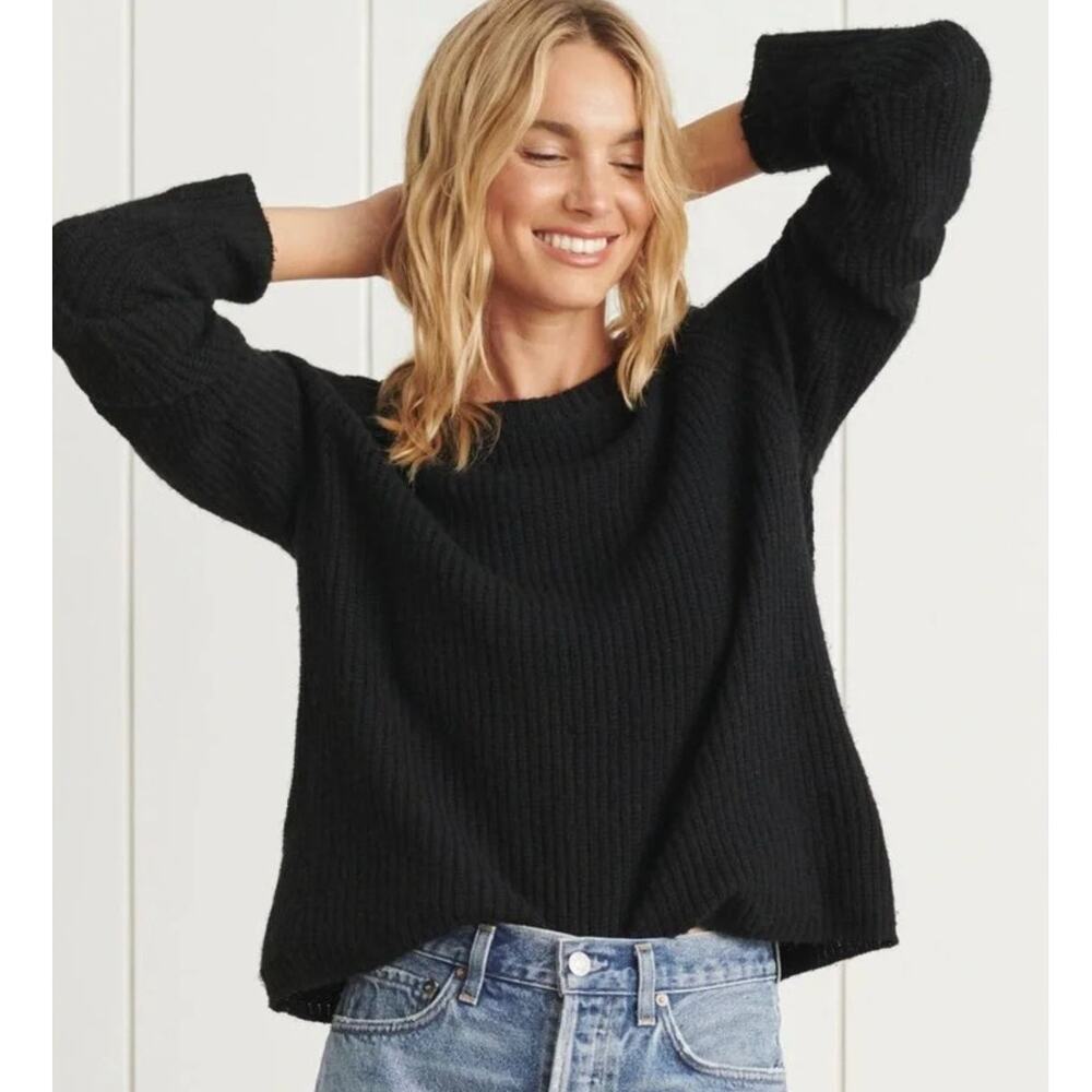 Jenni Kayne L Iconic 100% Cashmere $425 Fisherman Sweater Crewneck Black NWT